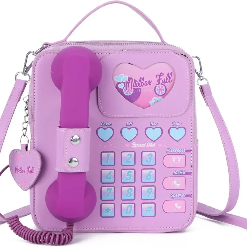 Women Leather Telephone Bag Crossbody Purse Shoulder Handbag with Music
